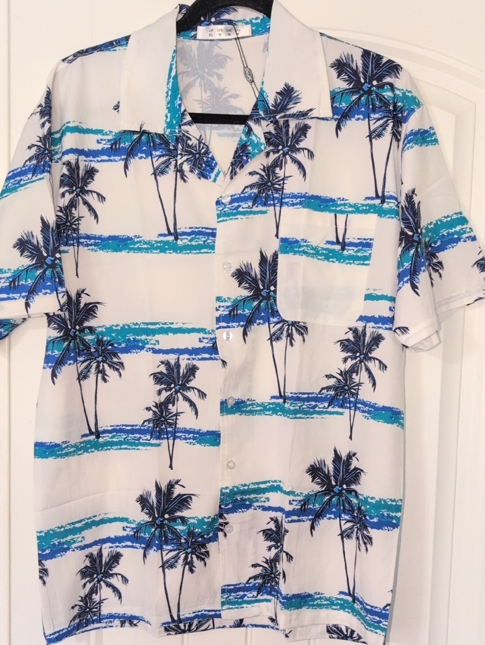 Men's White Palm-Print Short-Sleeve Button-Down Shirt